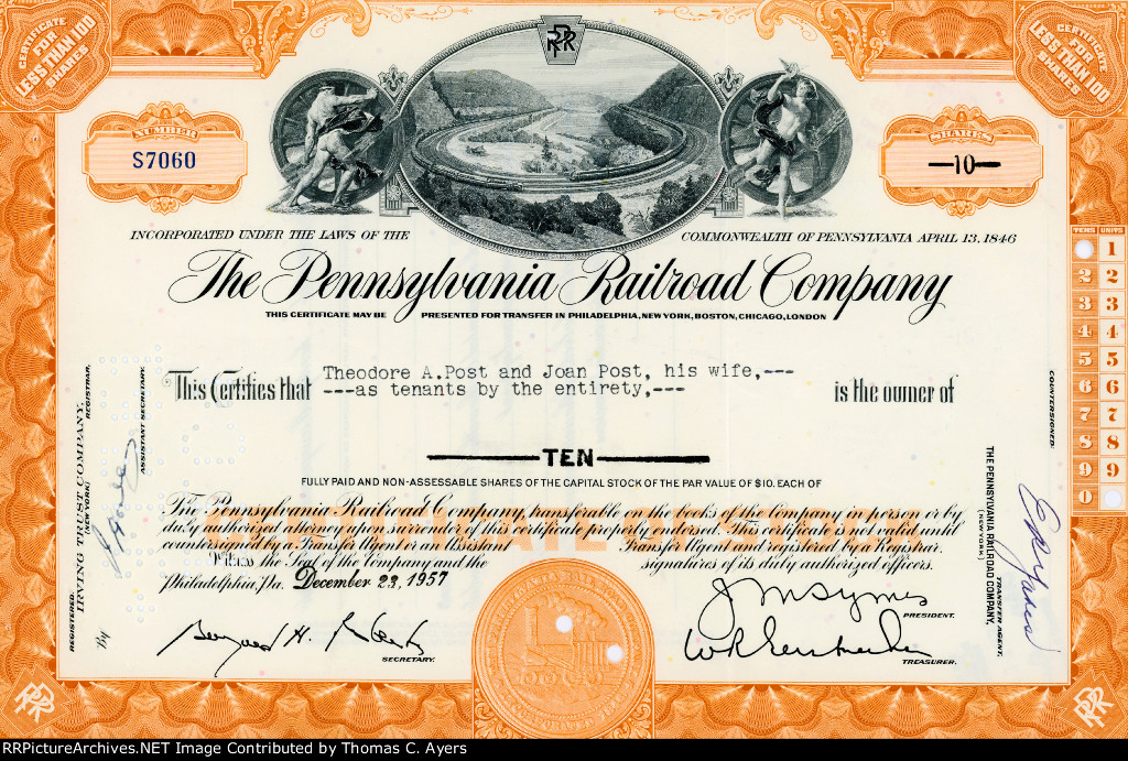 PRR Stock Certificate, 1957